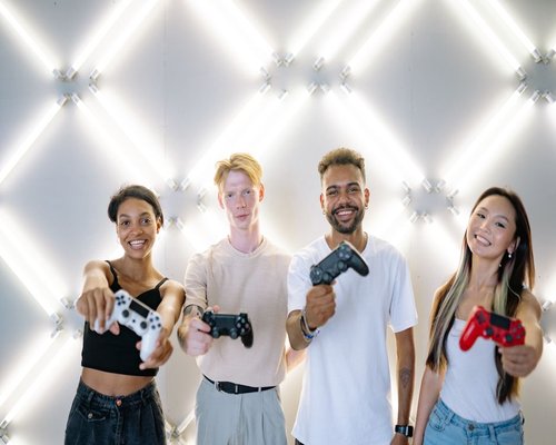 Modern gaming controllers representing events
